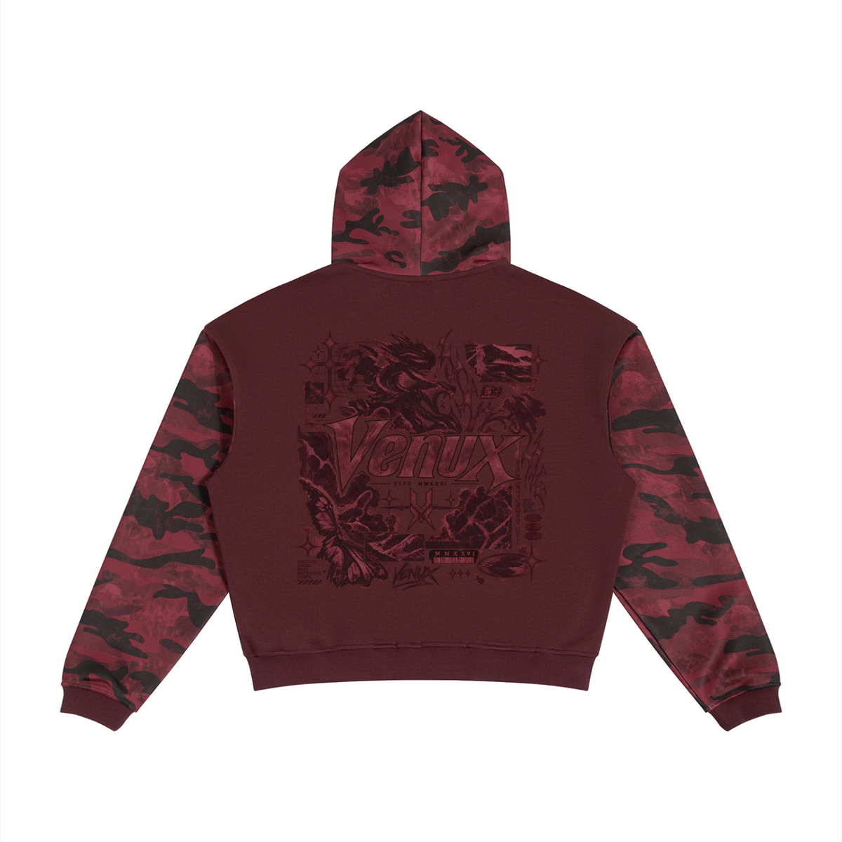 Unisex Colorblock Camo Full Zip Boxy Hoodie