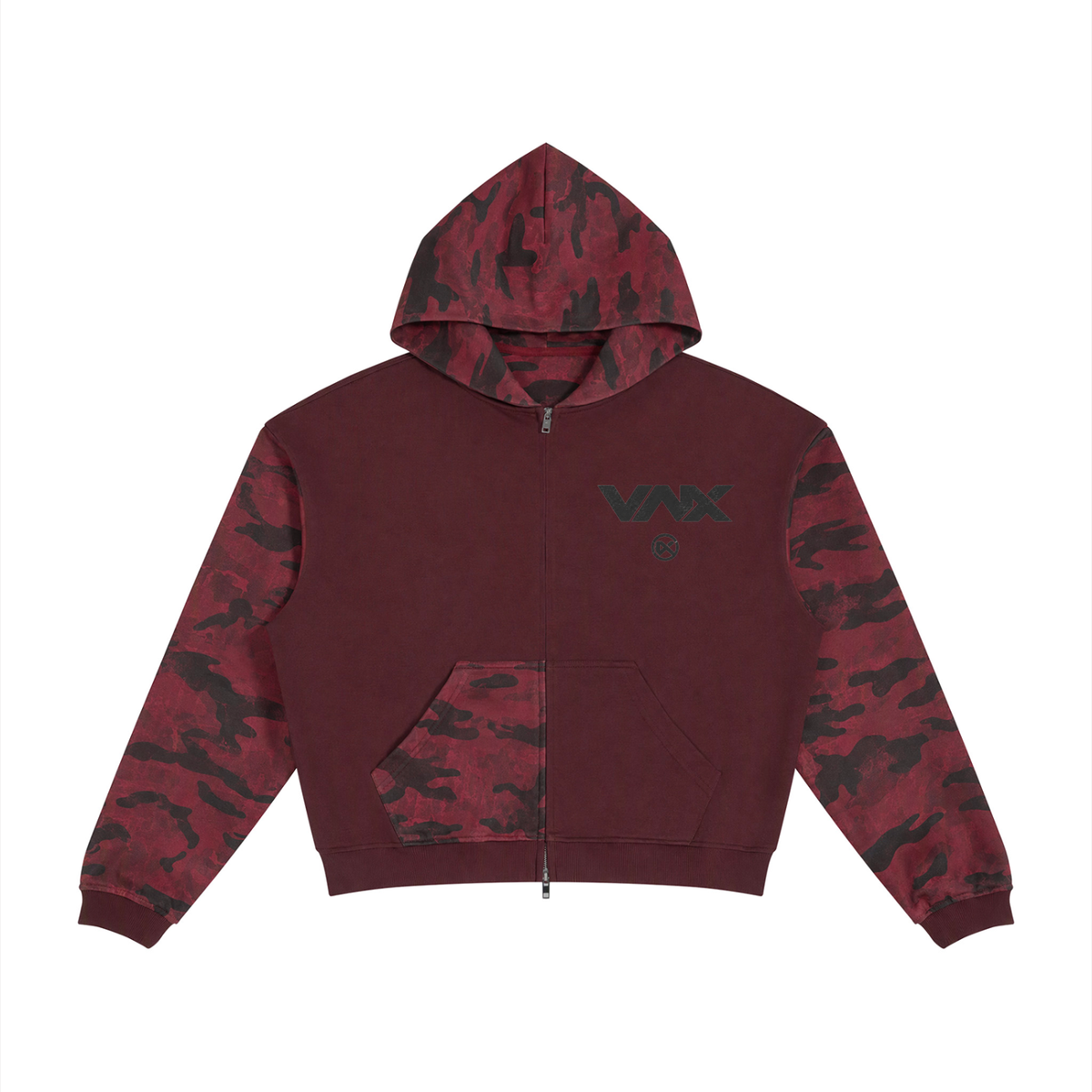 Unisex Colorblock Camo Full Zip Boxy Hoodie
